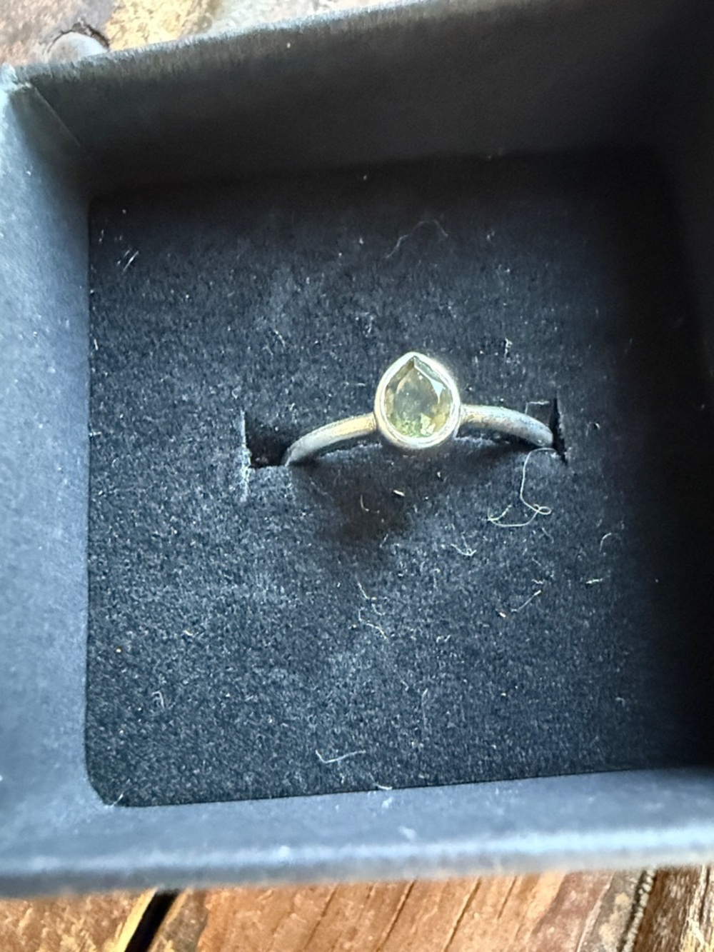 Delicate Teardrop Moldavite Ring in 925 Sterling Silver; Size 7